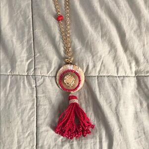 Chico's Gold-Tone Pendant Necklace with Red Tassel